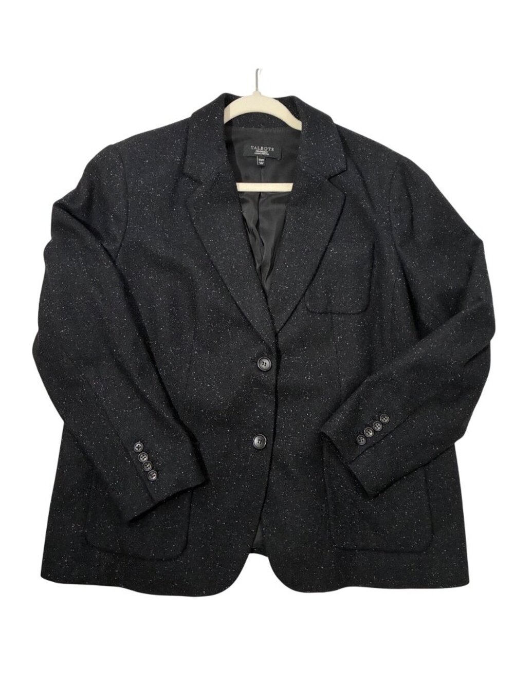 Talbots Petite 16WP Black Wool Blend Speckled Blazer Jacket neutral business
